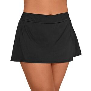 Anne Cole Signature Solid Skirted Bikini Bottom Plus Size 18W Black NWT